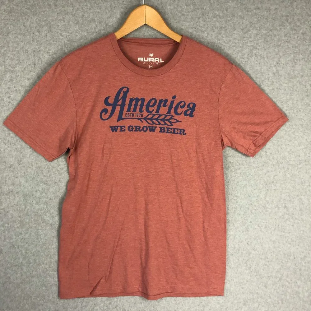 Rural Cloth America We Grow Beer Dusty Red Graphic Tee Shirt Size Medium - Picture 1 of 4